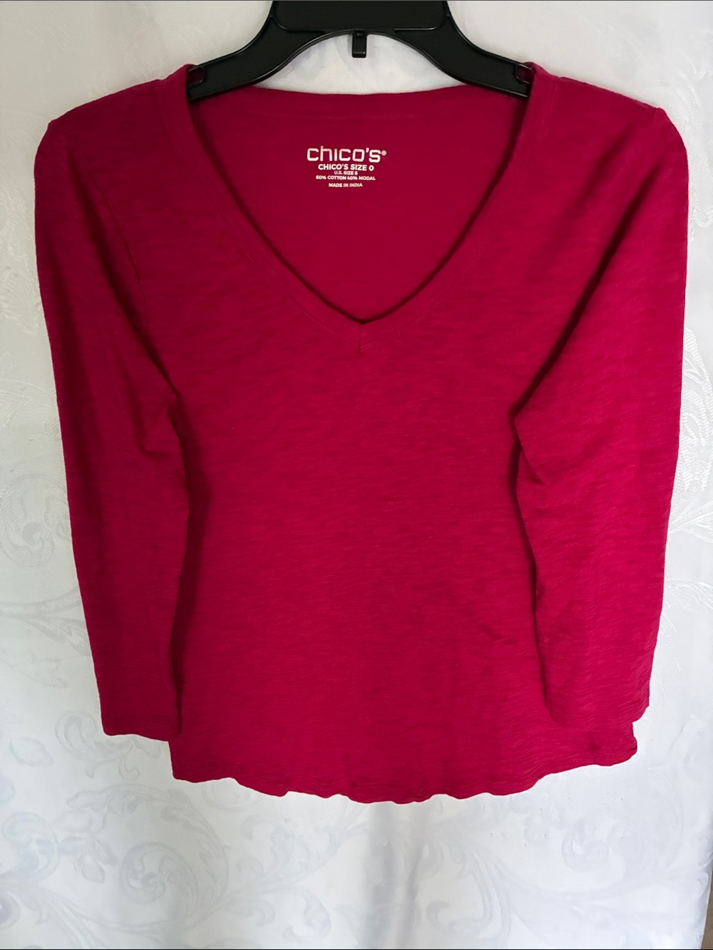 Chico's Raspberry V-Neck Long Sleeve Top